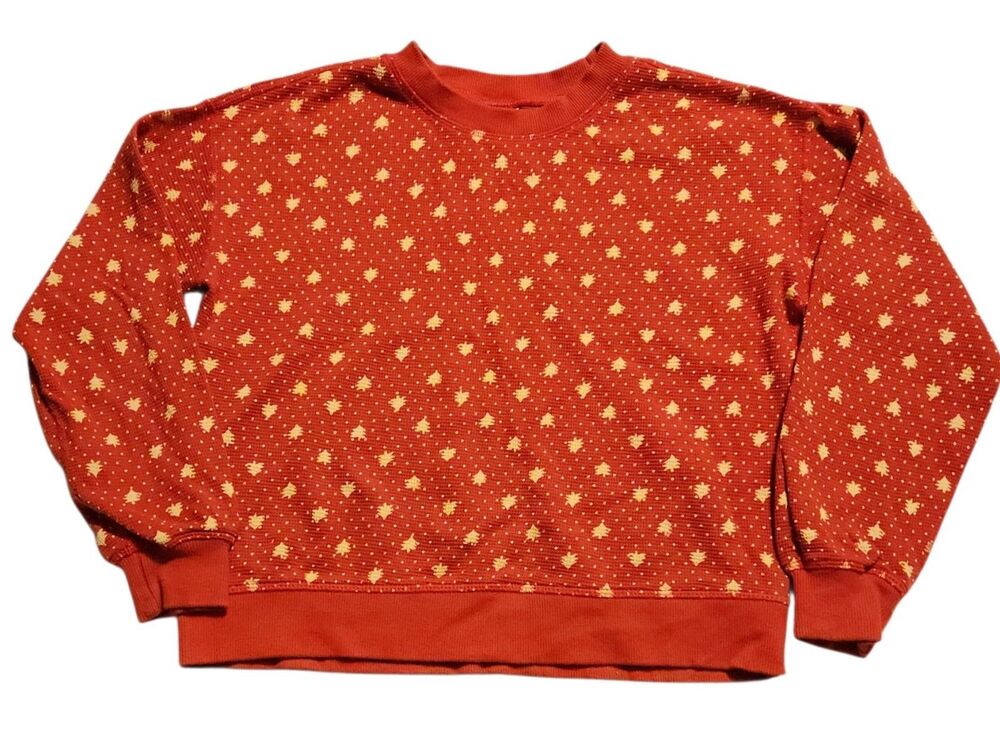 Hanna Andersson Waffle Knit Crewneck Shirt Red w/ White Tree Kids Size 10